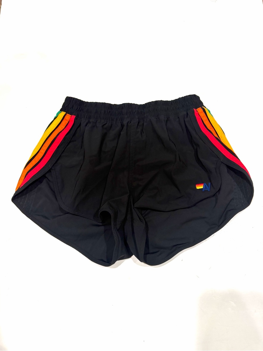 Aviator Nation Black Rainbow Stripe Retro Running Shorts Size Small